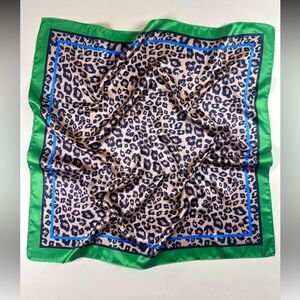 Leopard Print Scarf with Green Border G9